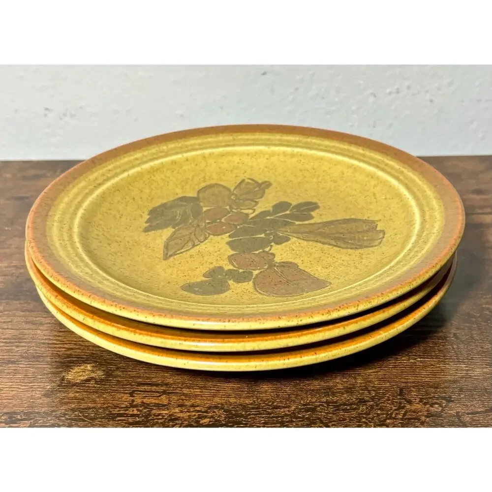 Vintage Homer Laughlin 7.5” Brown Floral Stoneware Salad Plates- Set of 3
